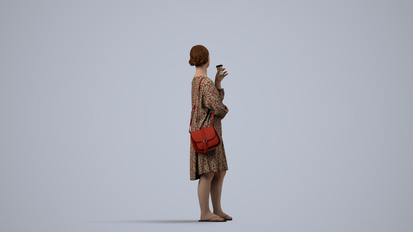 3D human model girl casual kids, photogrammetry scanned person for archviz, side view render