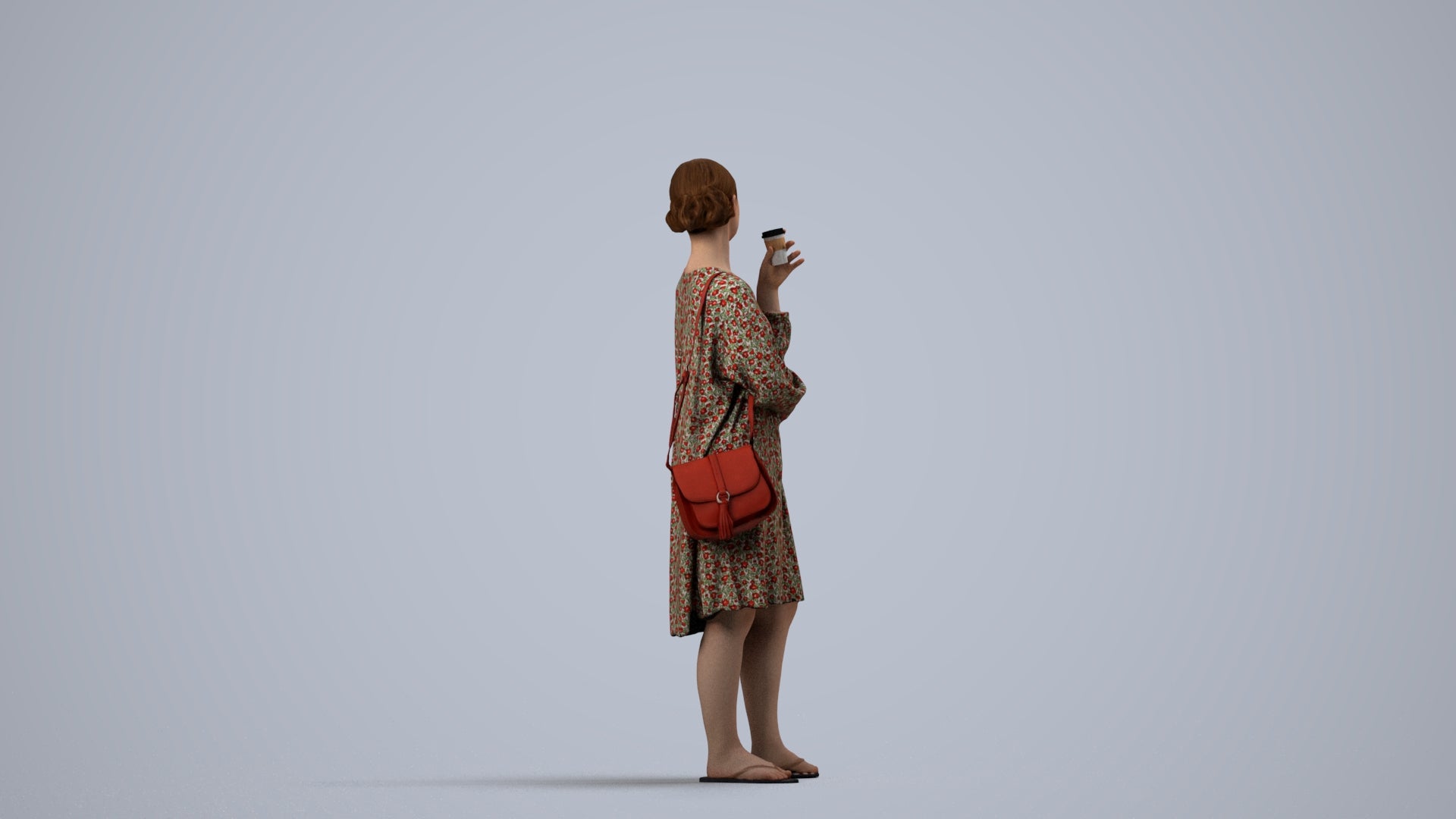 3D human model girl casual kids, photogrammetry scanned person for archviz, side view render