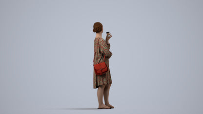 3D human model girl casual kids, photogrammetry scanned person for archviz, side view render