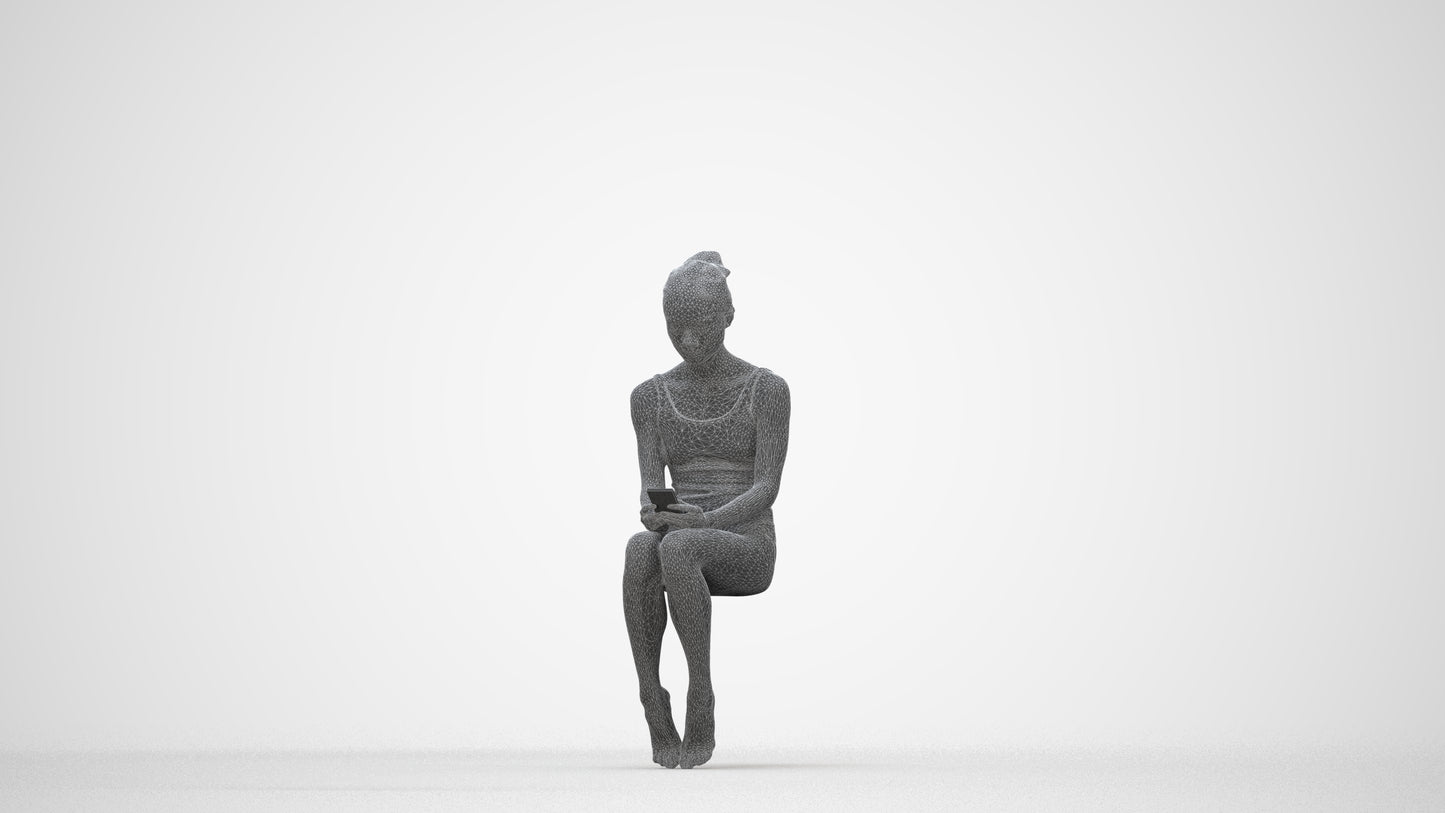 realistic 3D human woman casual pool, archviz people FBX OBJ for Blender, wireframe back view