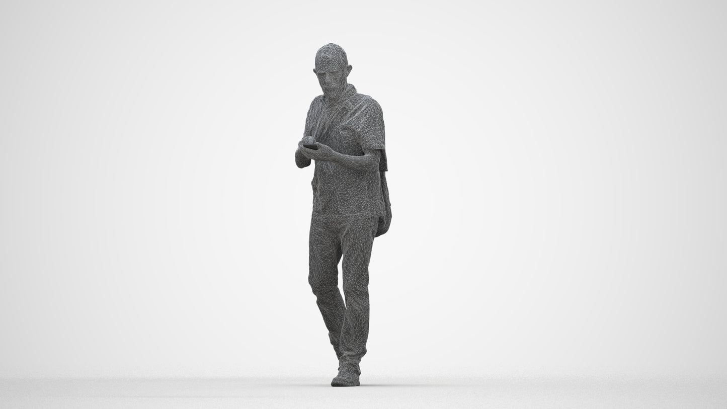 realistic 3D human senior man casual walking, archviz people FBX OBJ for Blender, wireframe back view