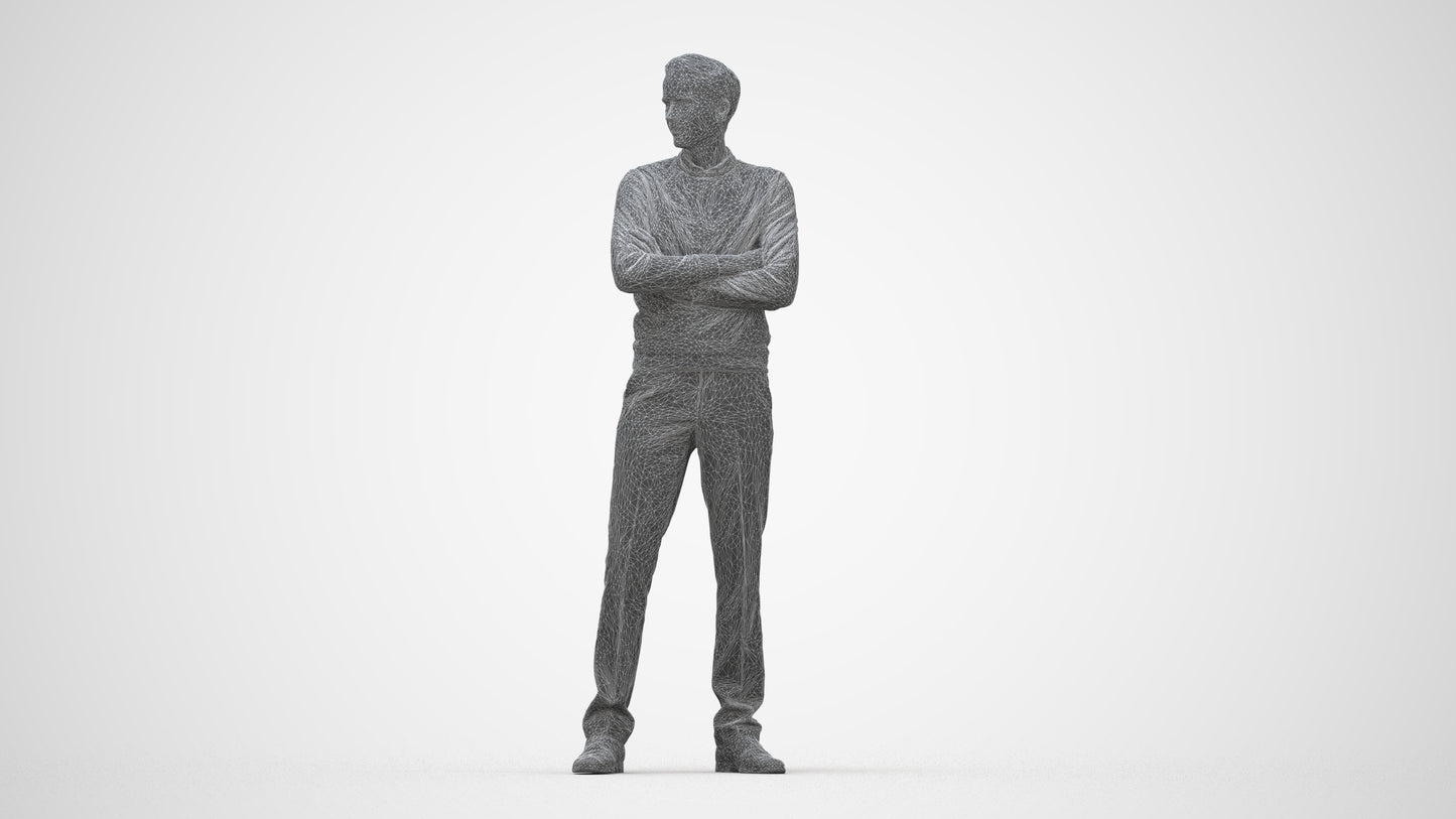 photogrammetry 3D man casual standing, realistic human model archviz FBX, wireframe back view