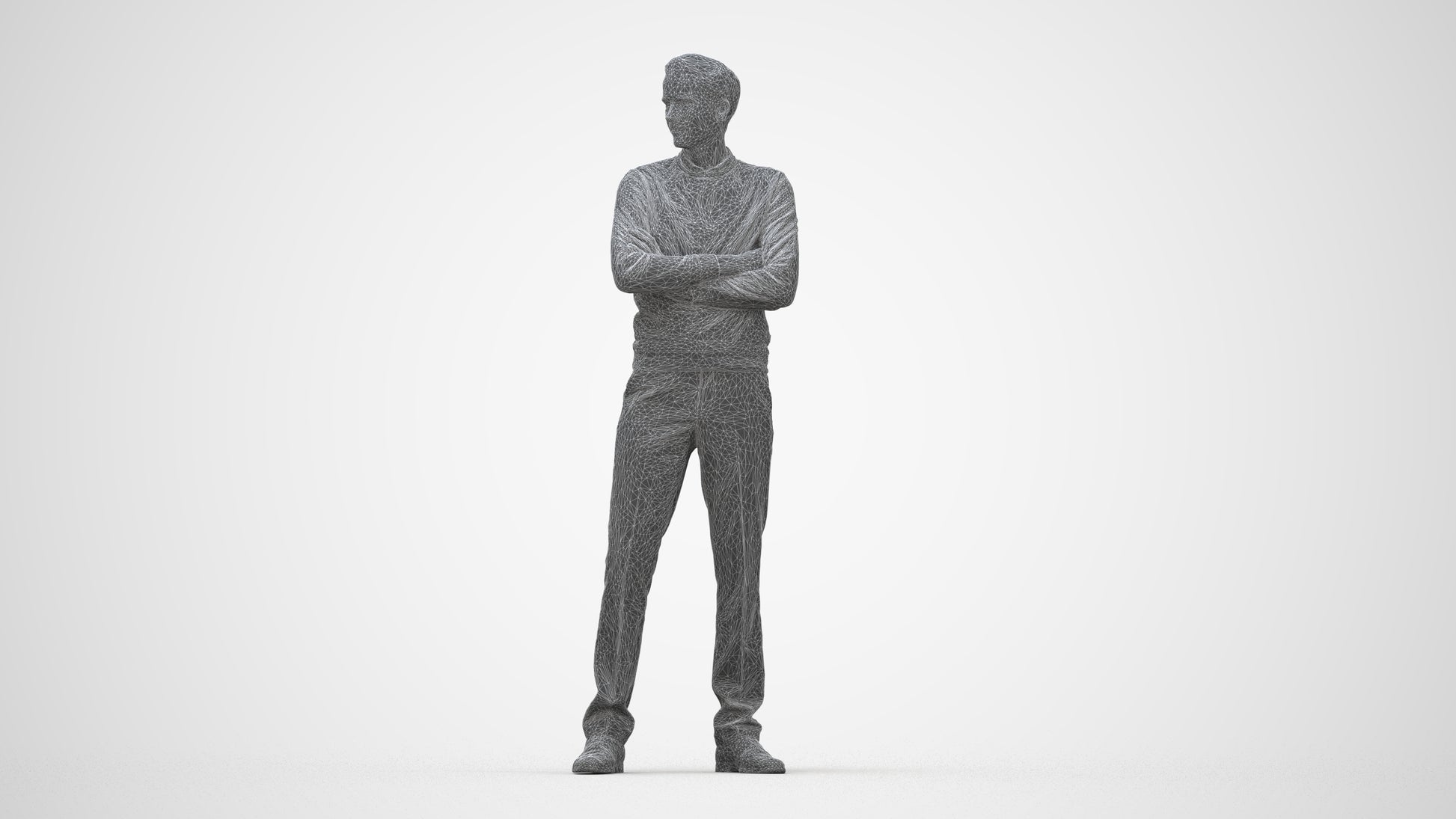 photogrammetry 3D man casual standing, realistic human model archviz FBX, wireframe back view
