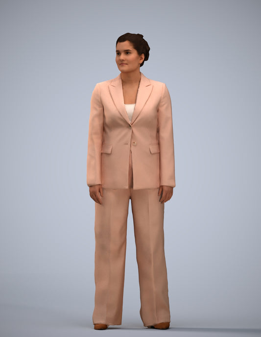 3D scanned woman standing business, photorealistic archviz people for Enscape and SketchUp