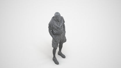 photogrammetry 3D senior man casual standing, realistic human model archviz FBX, wireframe three-quarter view