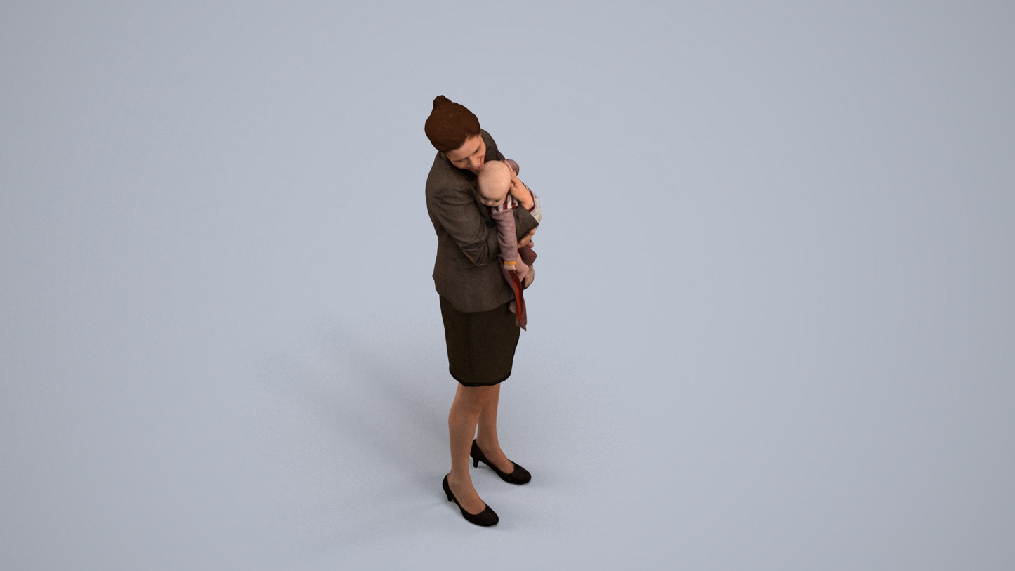 scanned 3D girl business kids, photogrammetry people for Enscape and V-Ray, back view render