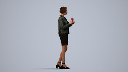 realistic 3D human woman casual standing, archviz people FBX OBJ for Blender, side view render