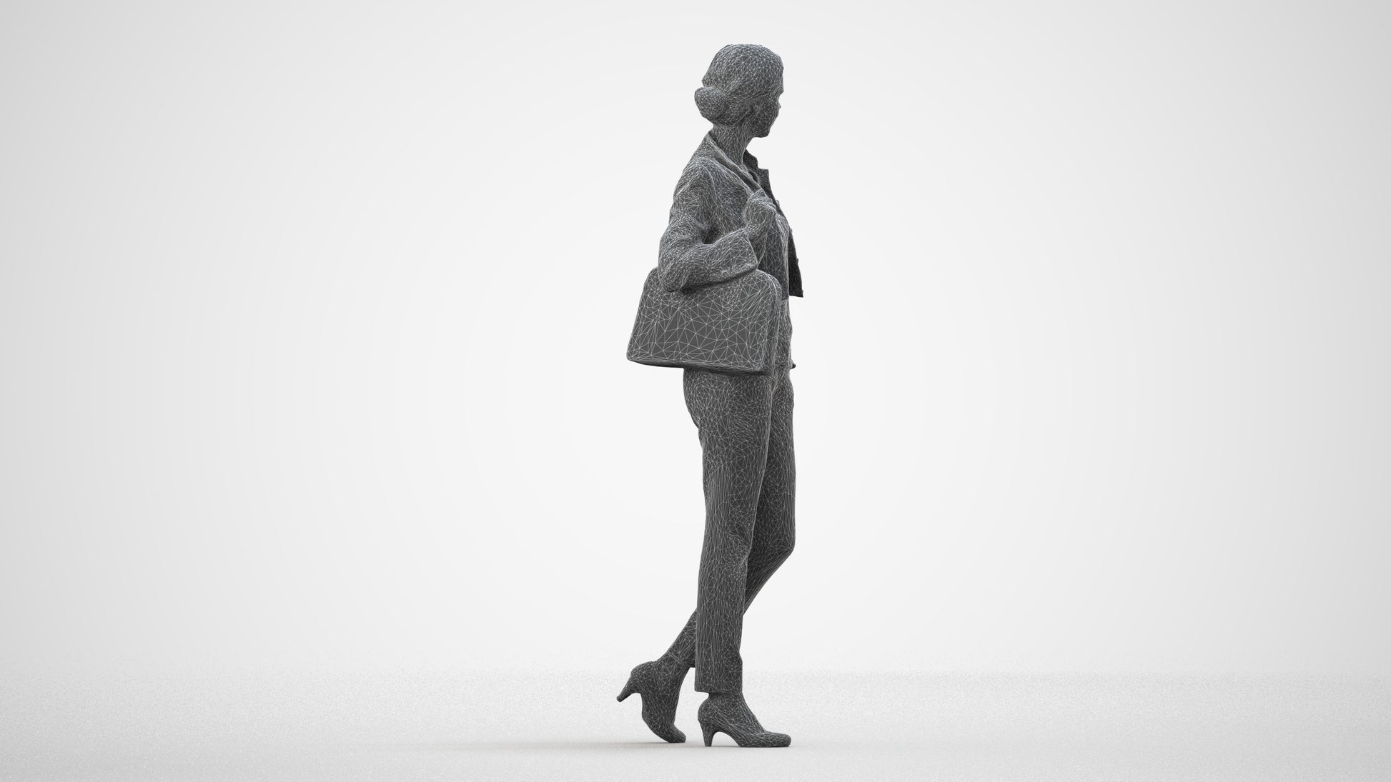 scanned 3D woman casual standing, photogrammetry people for Enscape and V-Ray, wireframe side view