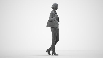 scanned 3D woman casual standing, photogrammetry people for Enscape and V-Ray, wireframe side view