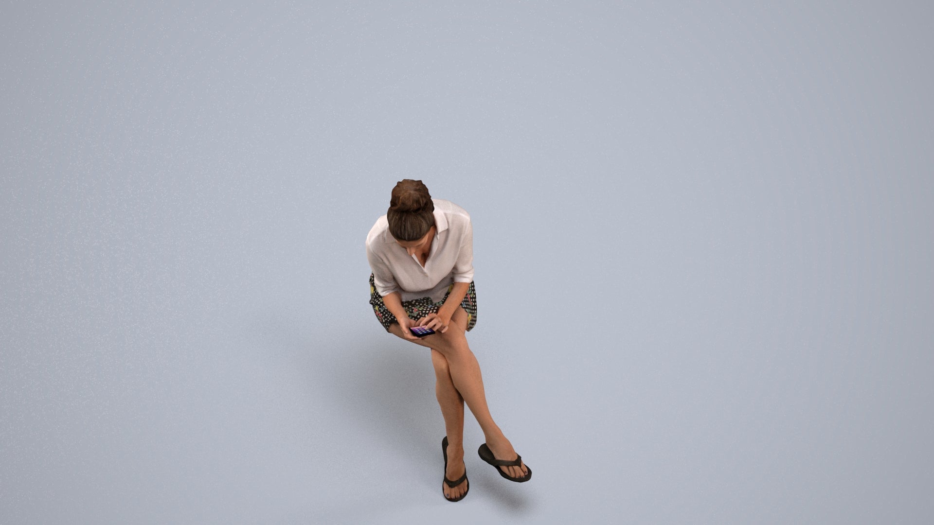 scanned 3D woman casual sitting, photogrammetry people for Enscape and V-Ray, back view render