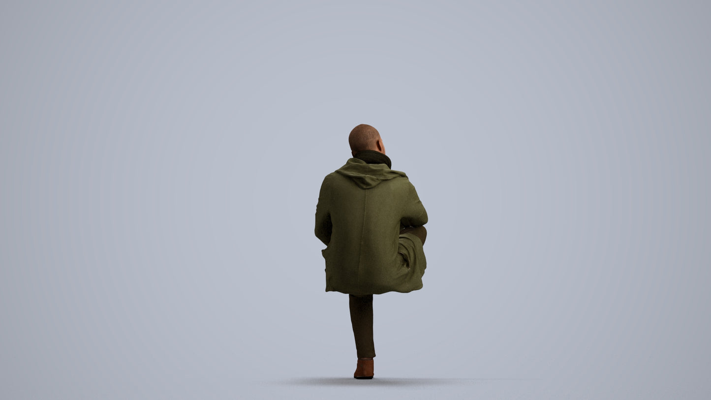 3D people model man casual sitting, scanned human for 3ds Max rendering, front view render