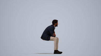 3D human model man business, photogrammetry scanned person for archviz, side view render