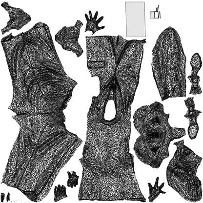 3D scanned woman walking business, photorealistic archviz people for Enscape and SketchUp, wireframe top-down view