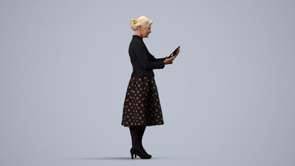 3D people model senior woman business standing, scanned human for 3ds Max rendering, side view render