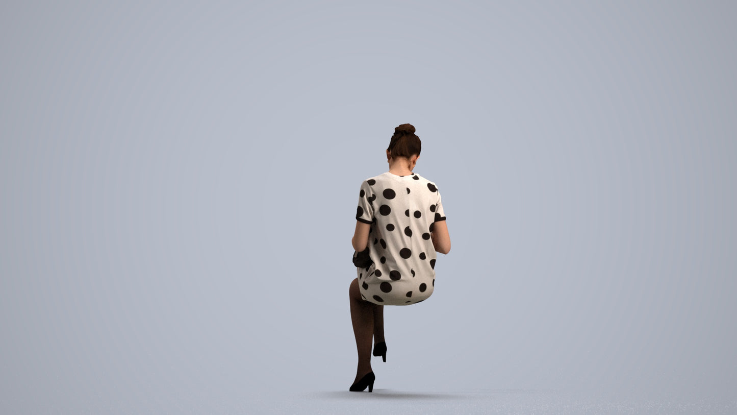 3D scanned woman sitting casual, photorealistic archviz people for Enscape and SketchUp, front view render