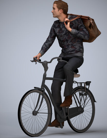 scanned 3D man casual cycling, photogrammetry people for Enscape and V-Ray