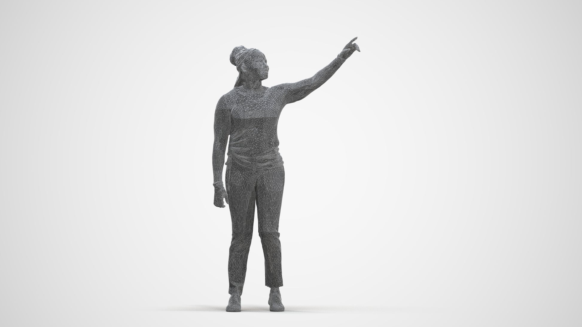 3D scanned woman standing casual, photorealistic archviz people for Enscape and SketchUp, three-quarter front view render