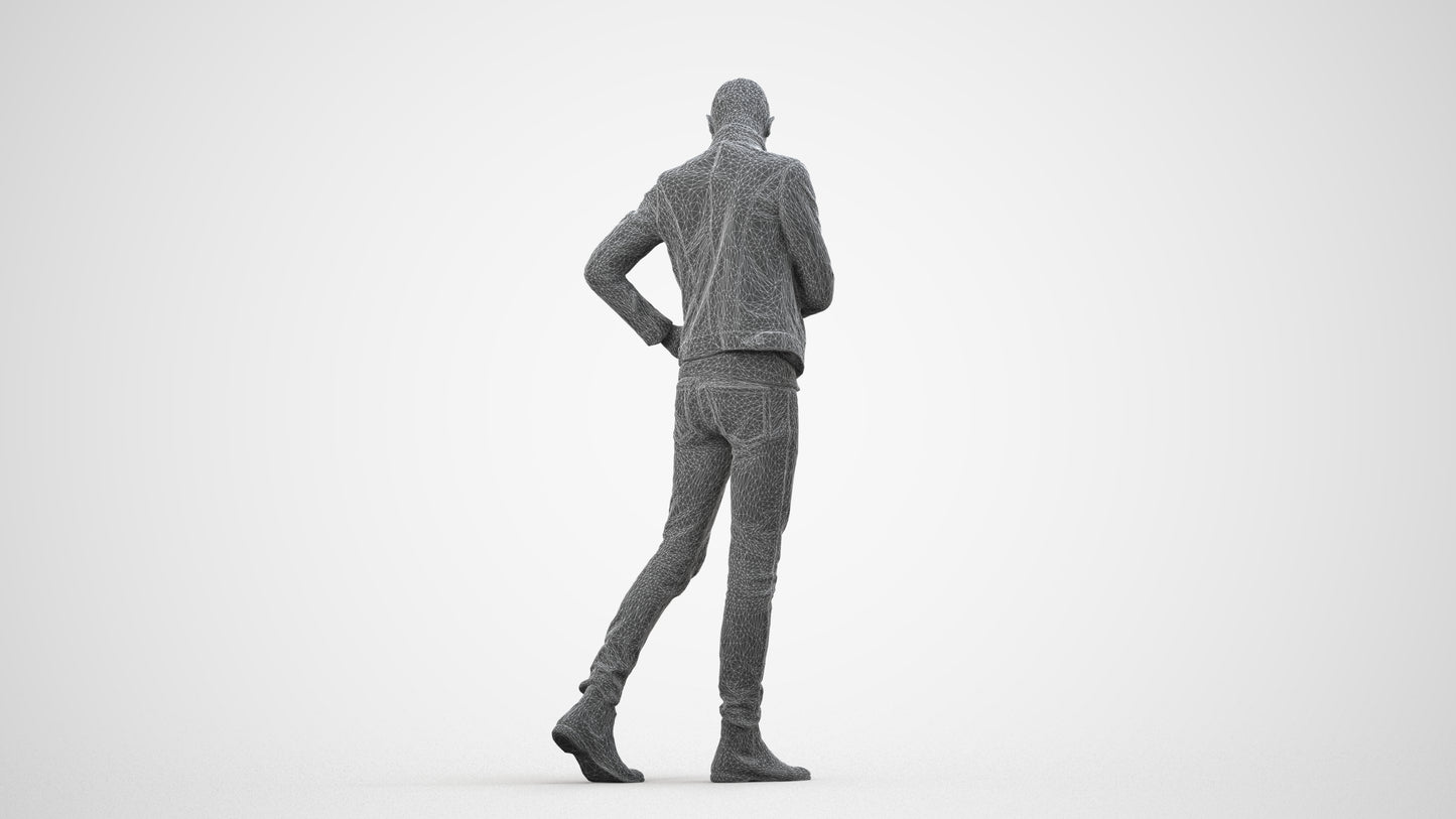 3D scanned man walking casual, photorealistic archviz people for Enscape and SketchUp, wireframe side view