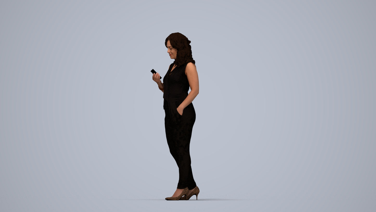 scanned 3D woman casual walking, photogrammetry people for Enscape and V-Ray, top-down view render