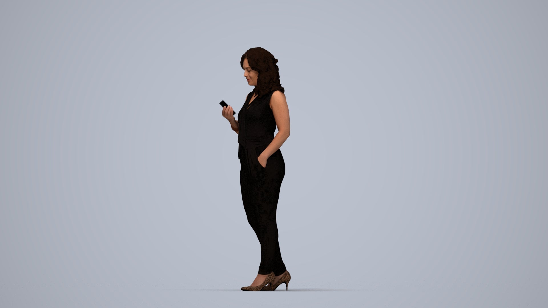 scanned 3D woman casual walking, photogrammetry people for Enscape and V-Ray, top-down view render