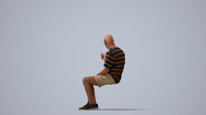 3D scanned senior man sitting casual, photorealistic archviz people for Enscape and SketchUp, three-quarter view render