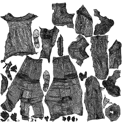 3D people model woman casual walking, scanned human for 3ds Max rendering, wireframe top-down view
