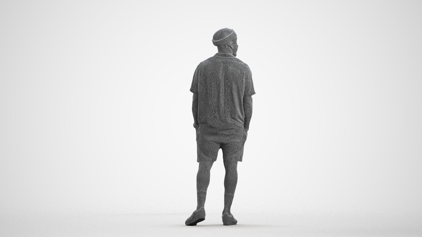 3D scanned man walking casual, photorealistic archviz people for Enscape and SketchUp, wireframe front view