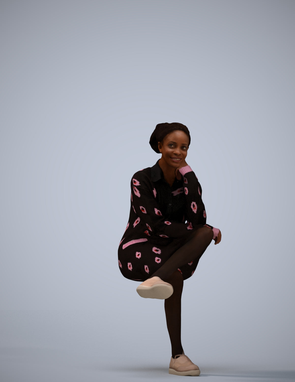 realistic 3D human woman casual sitting, archviz people FBX OBJ for Blender