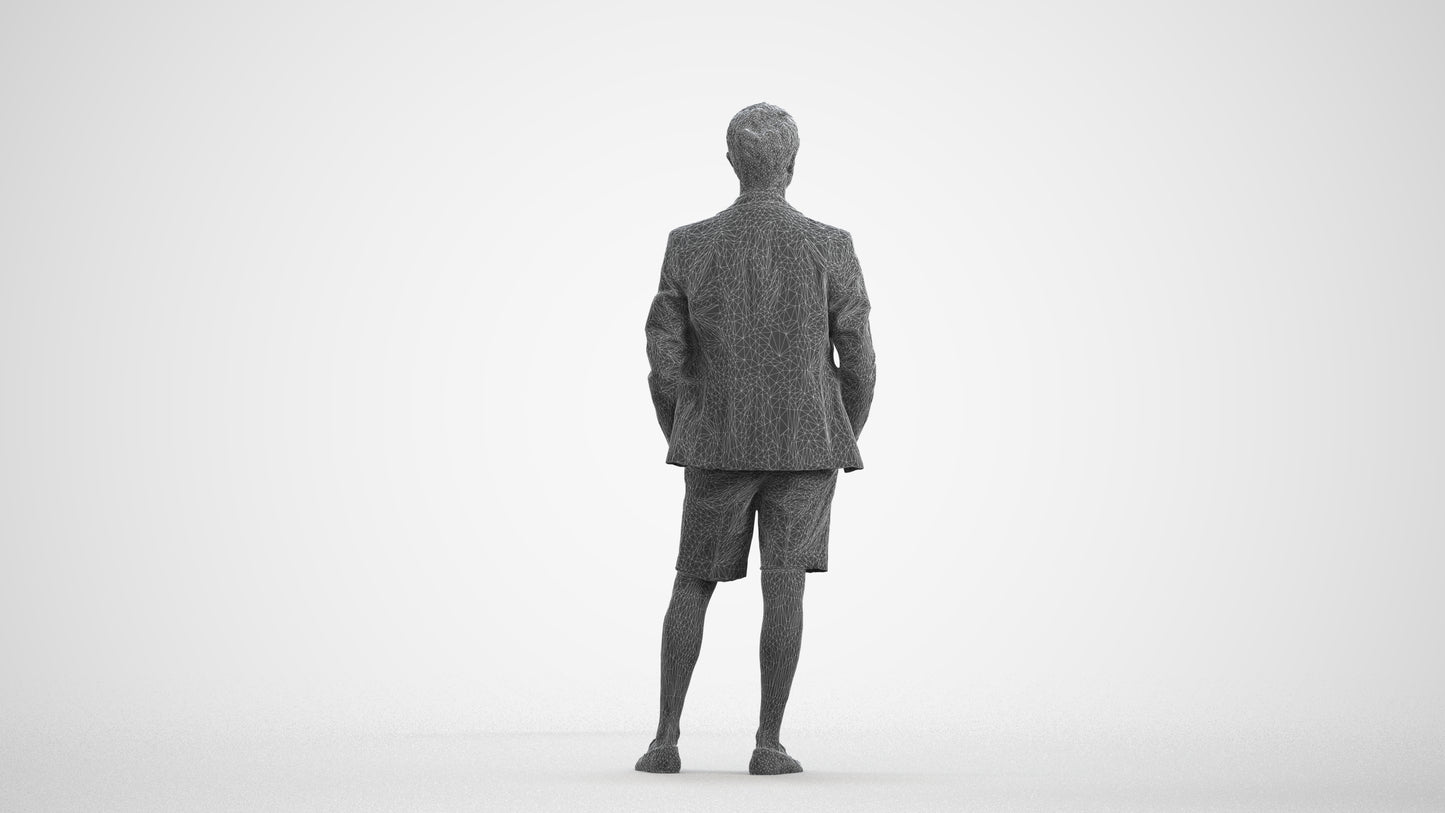 scanned 3D man business standing, photogrammetry people for Enscape and V-Ray, wireframe front view