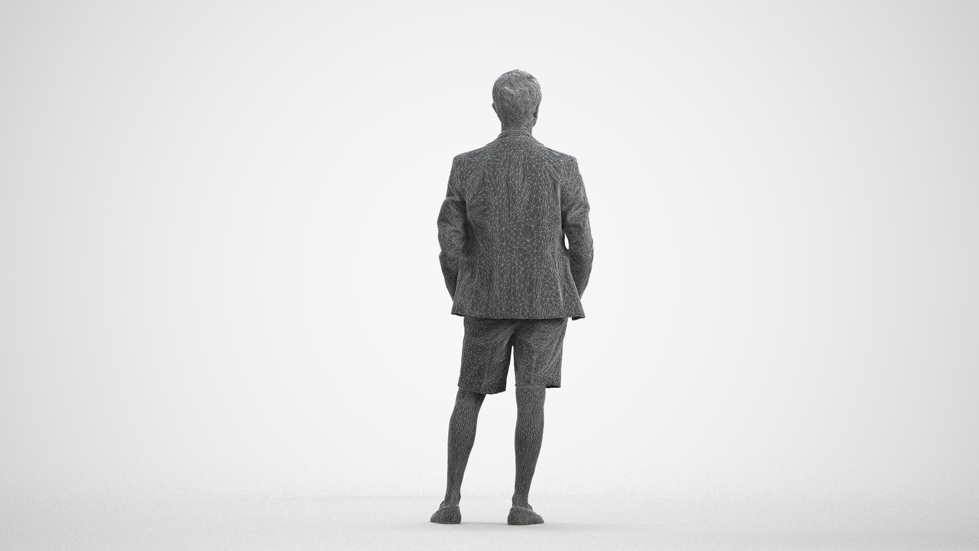 scanned 3D man business standing, photogrammetry people for Enscape and V-Ray, wireframe front view