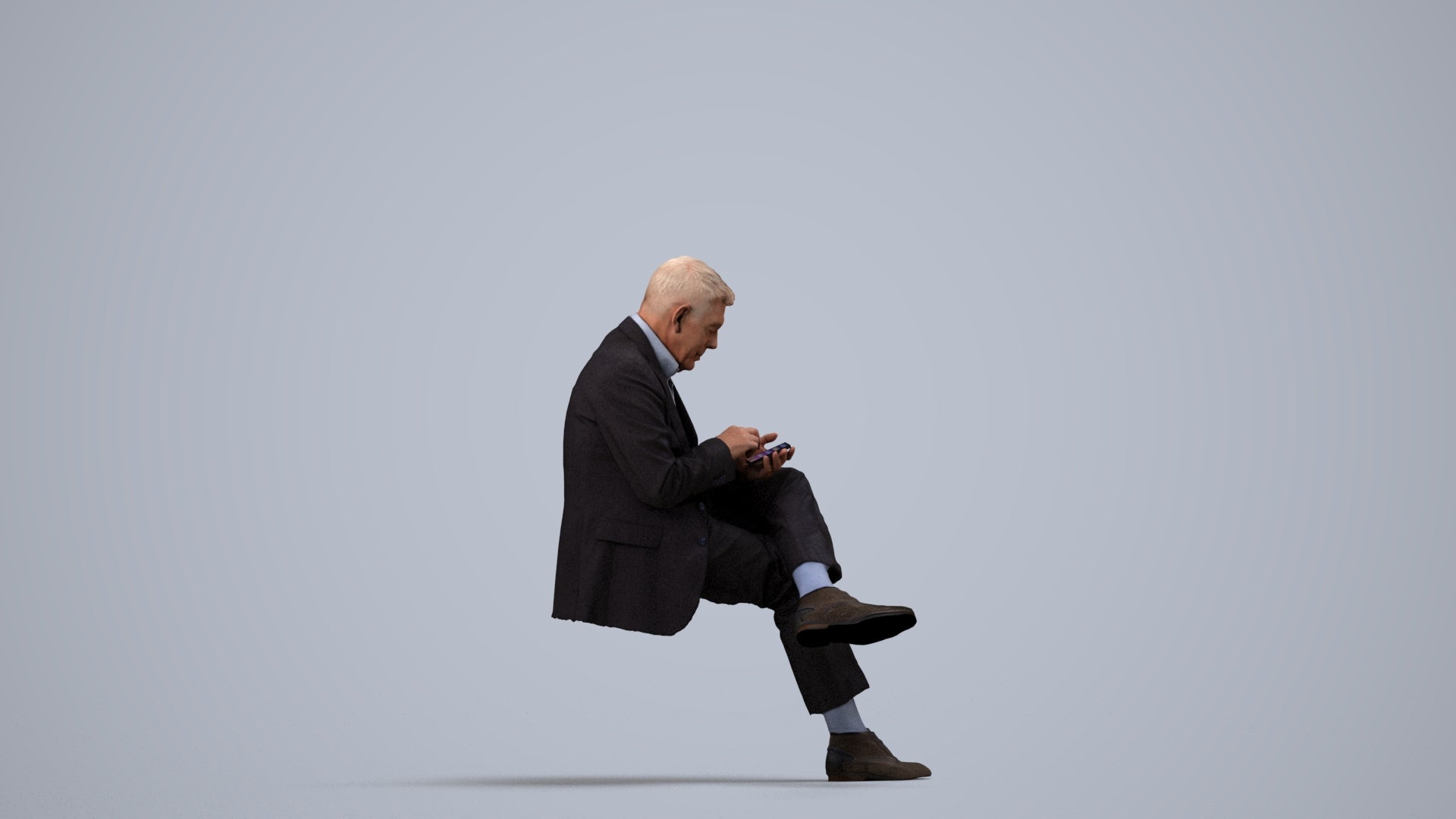 realistic 3D human senior man business, archviz people FBX OBJ for Blender, side view render