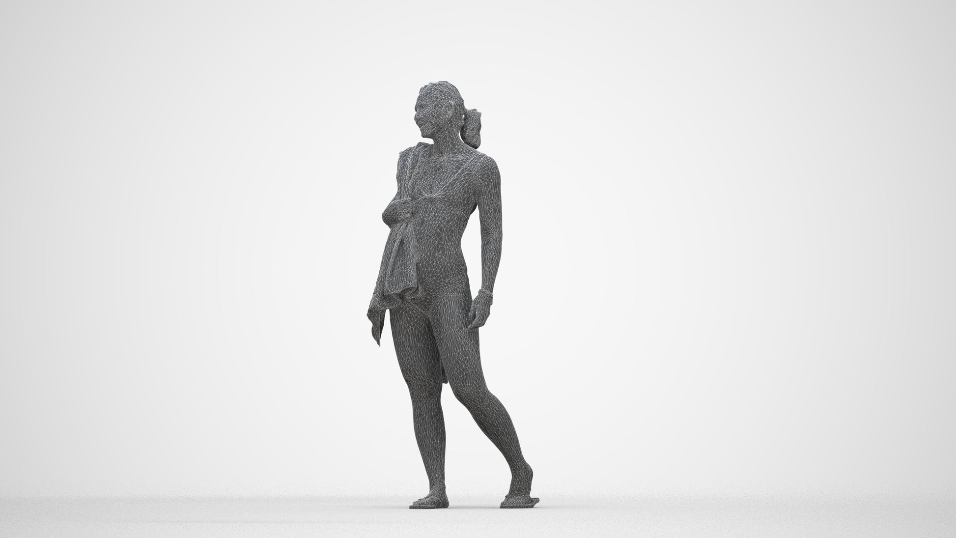 realistic 3D woman pool, scanned archviz people for Blender and 3ds Max, wireframe back view