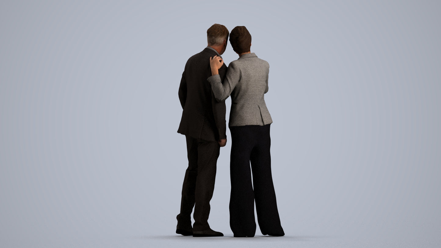 realistic 3D human woman formal couple, archviz people FBX OBJ for Blender, front view render