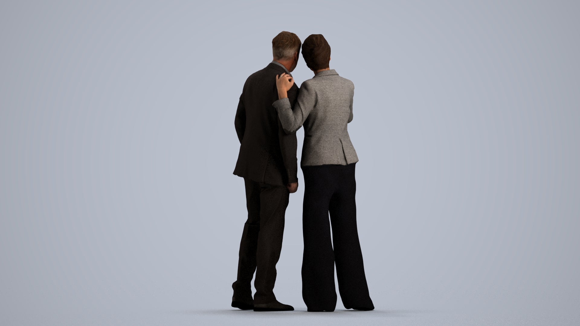 realistic 3D human woman formal couple, archviz people FBX OBJ for Blender, front view render