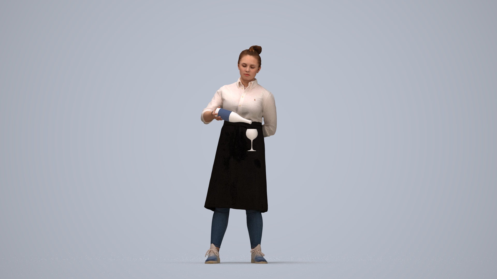 scanned 3D woman casual hospitality, photogrammetry people for Enscape and V-Ray, top-down view render