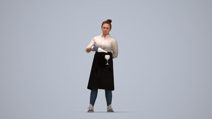 scanned 3D woman casual hospitality, photogrammetry people for Enscape and V-Ray, top-down view render