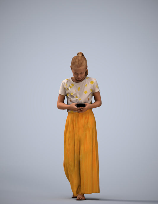 3D human model woman casual kids, photogrammetry scanned person for archviz