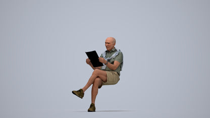 realistic 3D people senior man casual sitting, render-ready for V-Ray and Corona, FBX OBJ, top-down view render