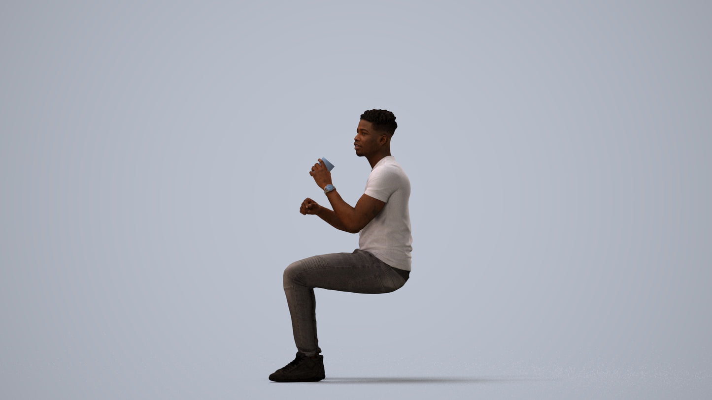 3D human model man casual business, photogrammetry scanned person for archviz, three-quarter view render