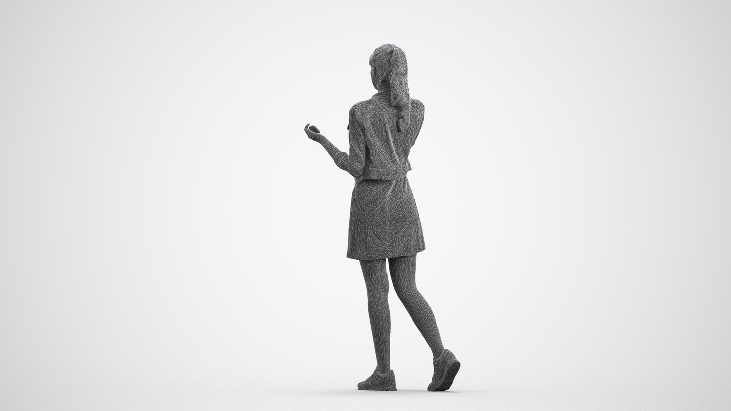 realistic 3D people woman casual walking, render-ready for V-Ray and Corona, FBX OBJ, wireframe front view