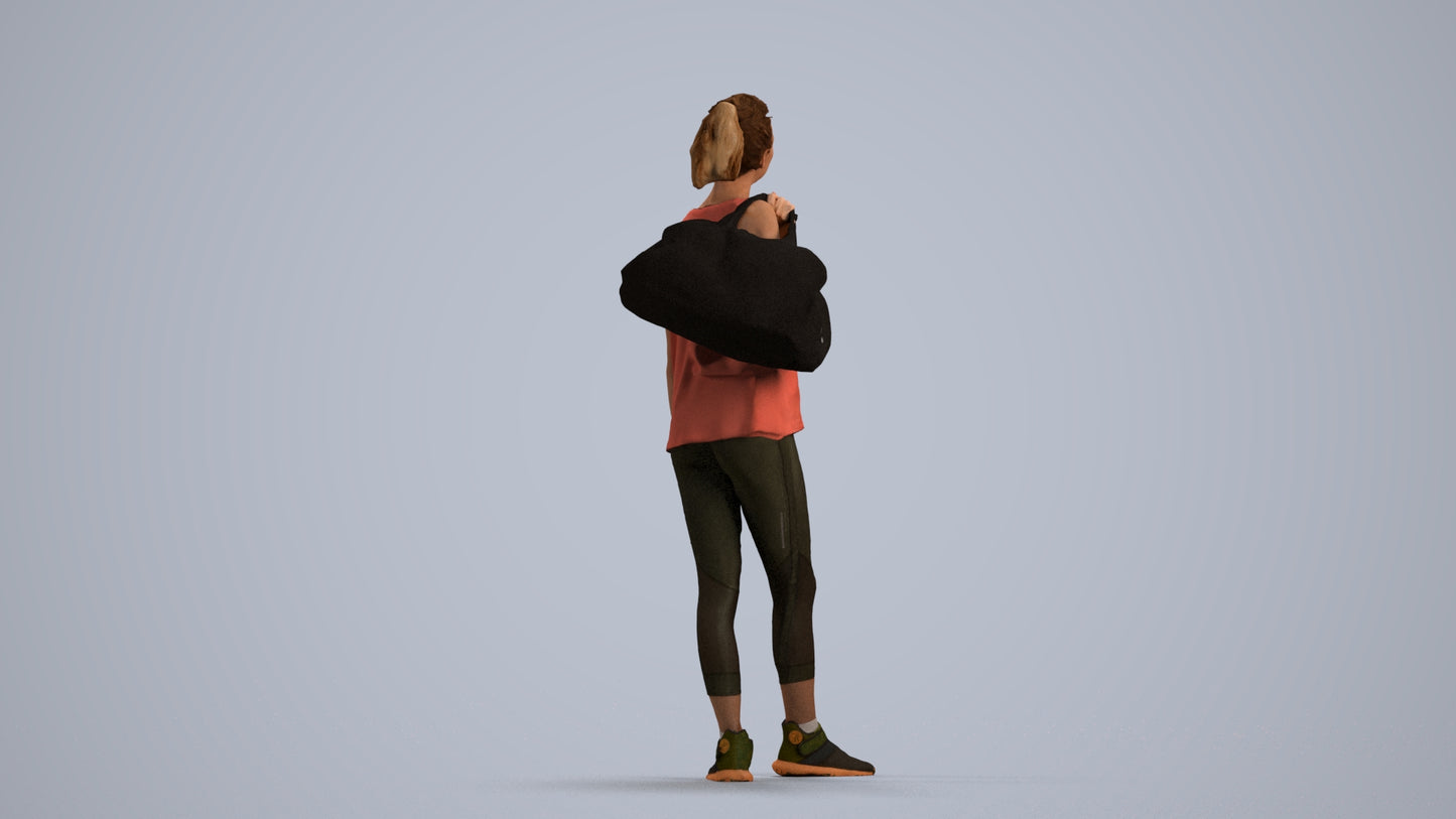3D people model woman sport, scanned human for 3ds Max rendering, front view render