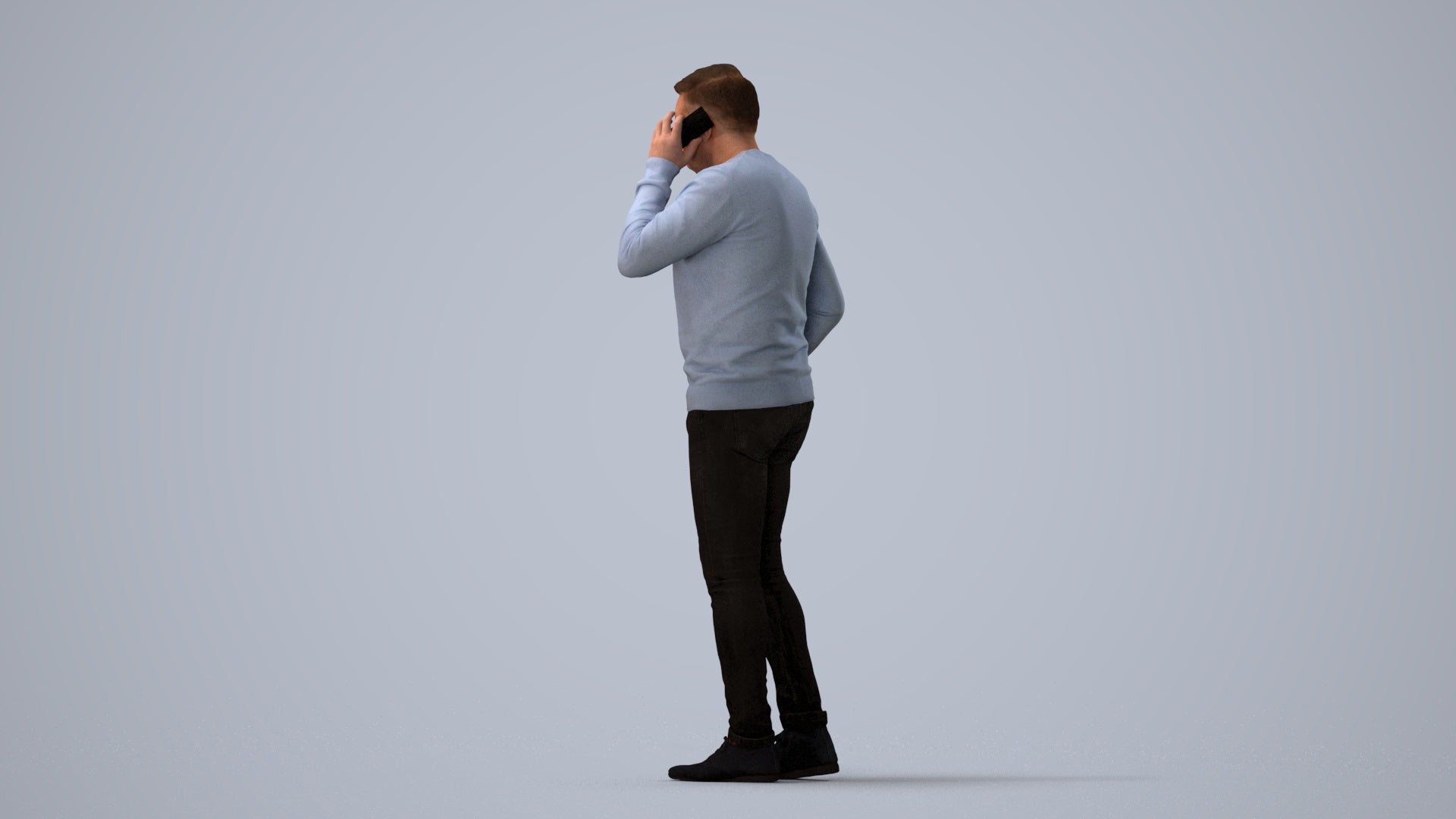 3D human model man casual standing, photogrammetry scanned person for archviz, three-quarter view render