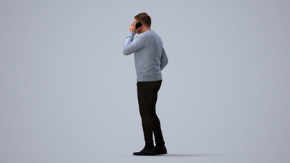 3D human model man casual standing, photogrammetry scanned person for archviz, three-quarter view render