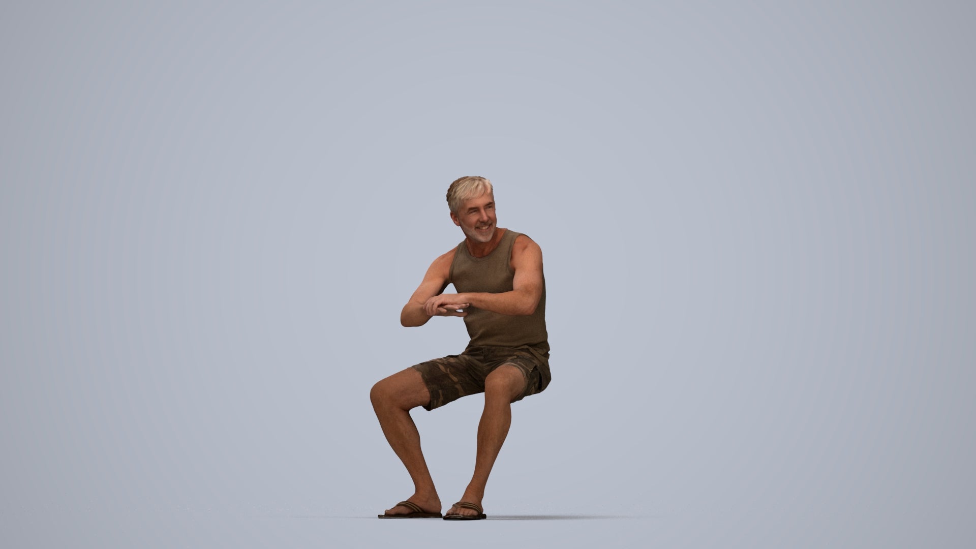 scanned 3D man casual sitting, photogrammetry people for Enscape and V-Ray, top-down view render