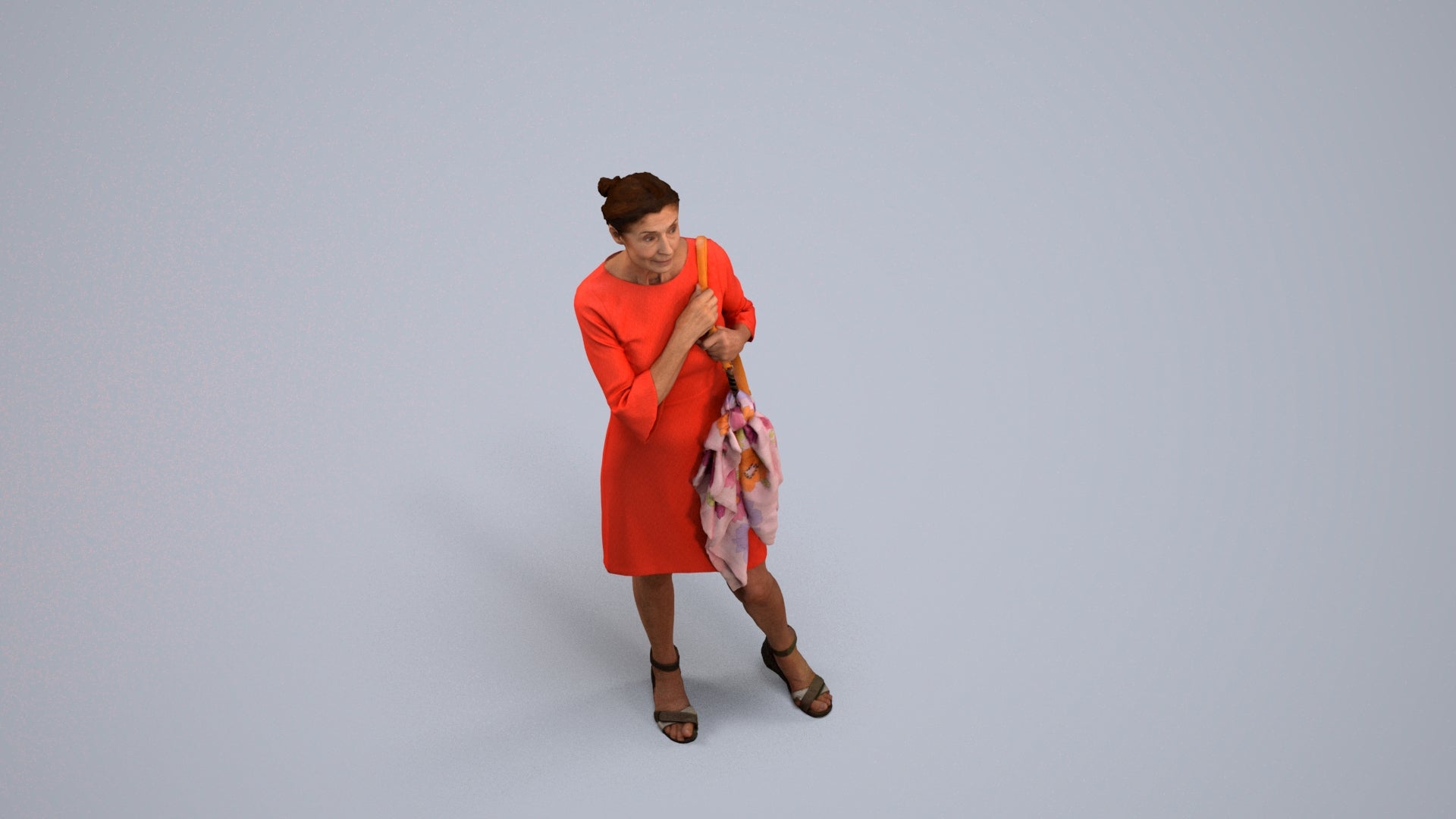 photogrammetry 3D senior woman business standing, realistic human model archviz FBX, back view render
