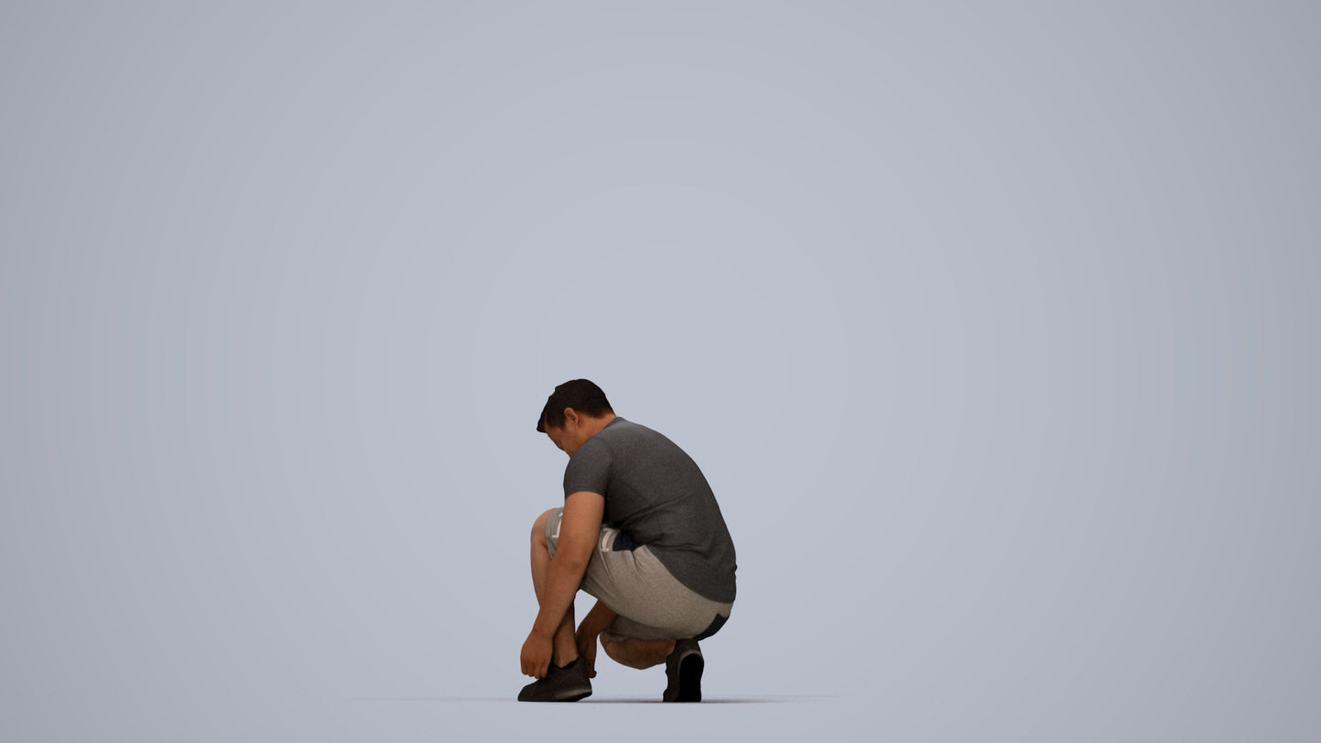 scanned 3D man sport standing, photogrammetry people for Enscape and V-Ray, top-down view render