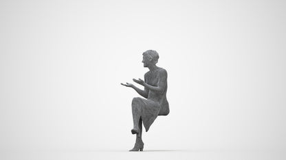 photogrammetry 3D woman business sitting, realistic human model archviz FBX, wireframe back view