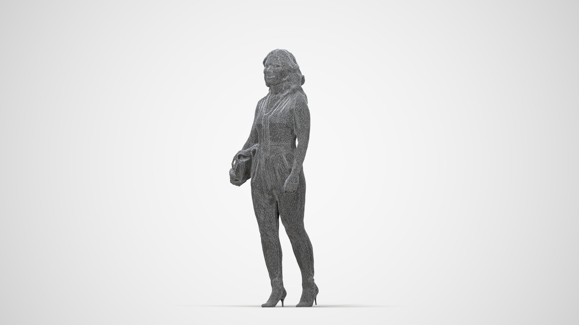 realistic 3D human woman casual standing, archviz people FBX OBJ for Blender, wireframe back view