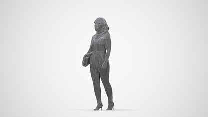 realistic 3D human woman casual standing, archviz people FBX OBJ for Blender, wireframe back view
