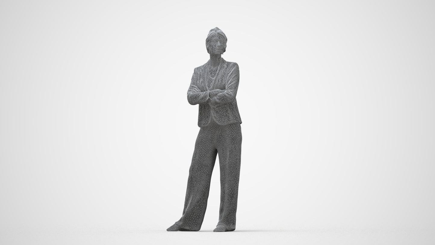 3D human model woman business, photogrammetry scanned person for archviz, wireframe back view